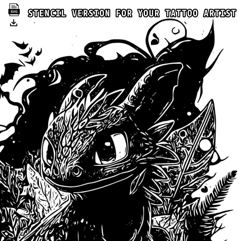 Toothless Dragon Tattoo Design Detailed High Resolution Digital Art on ...