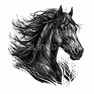 Schwarzes Pferd Tattoo Design - Download hochauflösende digitale Kunst PNG transparenten Hintergrund | Druckbare SVG Tattoo Schablone