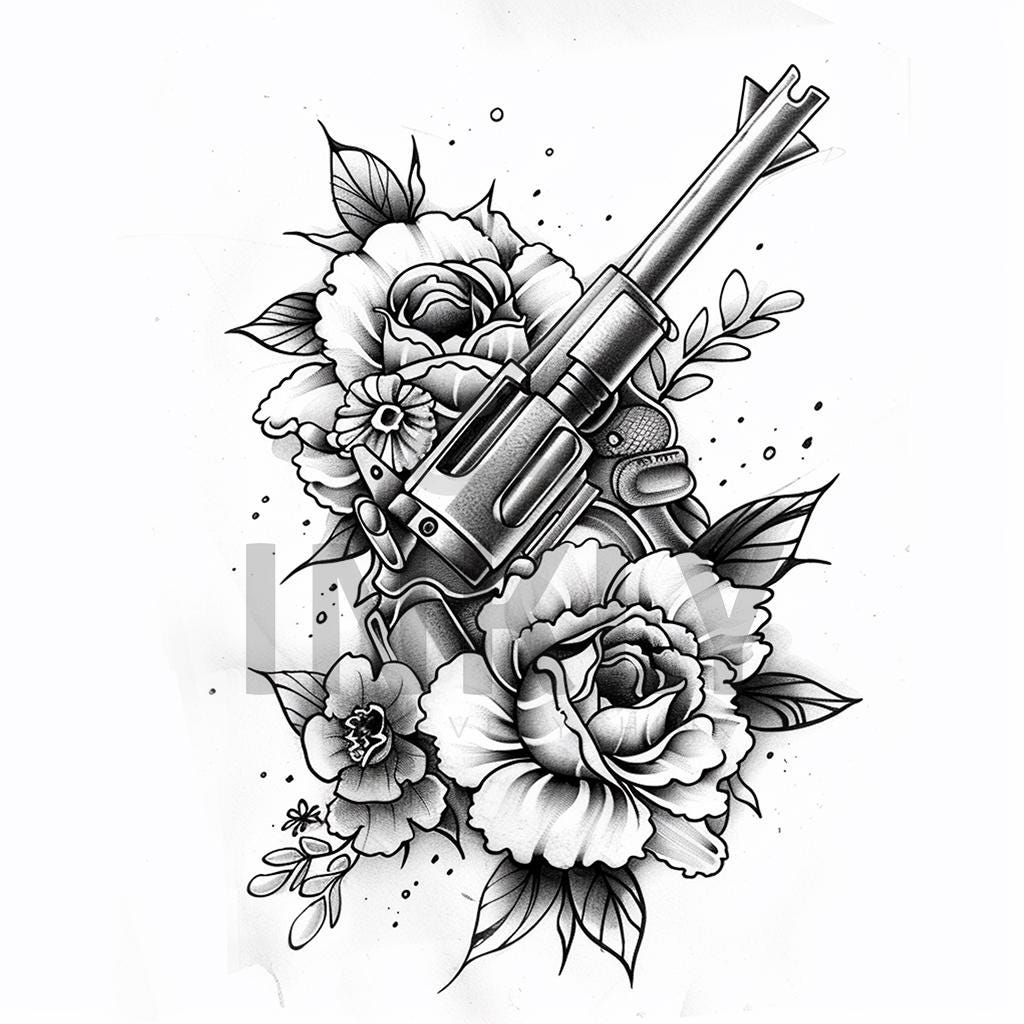 Revolver Tattoo Design - Download High Resolution Digital Art PNG  Transparent Background | Printable SVG Tattoo Stencil - Etsy, image size:1024x1024