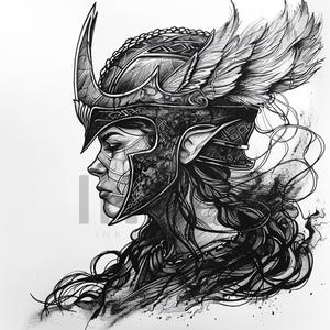 Valkyrie Tattoo Design - Download High Resolution Digital Art PNG Transparent Background | Printable SVG Tattoo Stencil