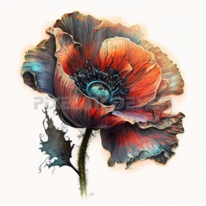 Poppy Flower Tattoo Design - Download High Resolution Digital Art PNG Transparent Background | Printable SVG Tattoo Stencil