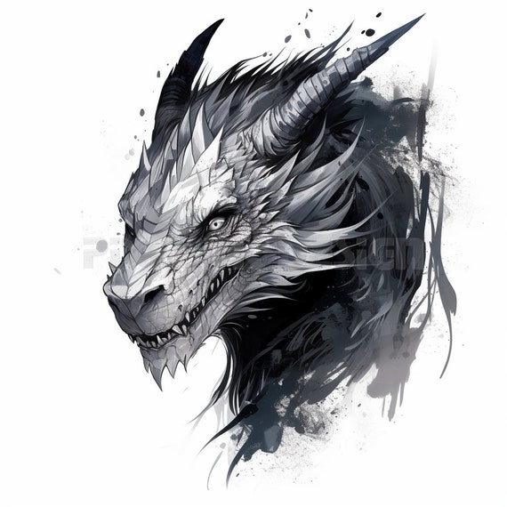 Dragon Tattoo Design - White background - PNG File Download High Resolution