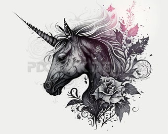 Unicorn Tattoo Design - Download High Resolution Digital Art PNG Transparent Background | Printable SVG Tattoo Stencil