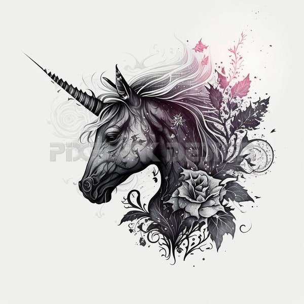 Unicorn Tattoo Design - Download High Resolution Digital Art PNG Transparent Background | Printable SVG Tattoo Stencil