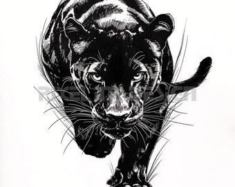 Black Panther Tattoo Design: High-Resolution Stencil (Digital Download)