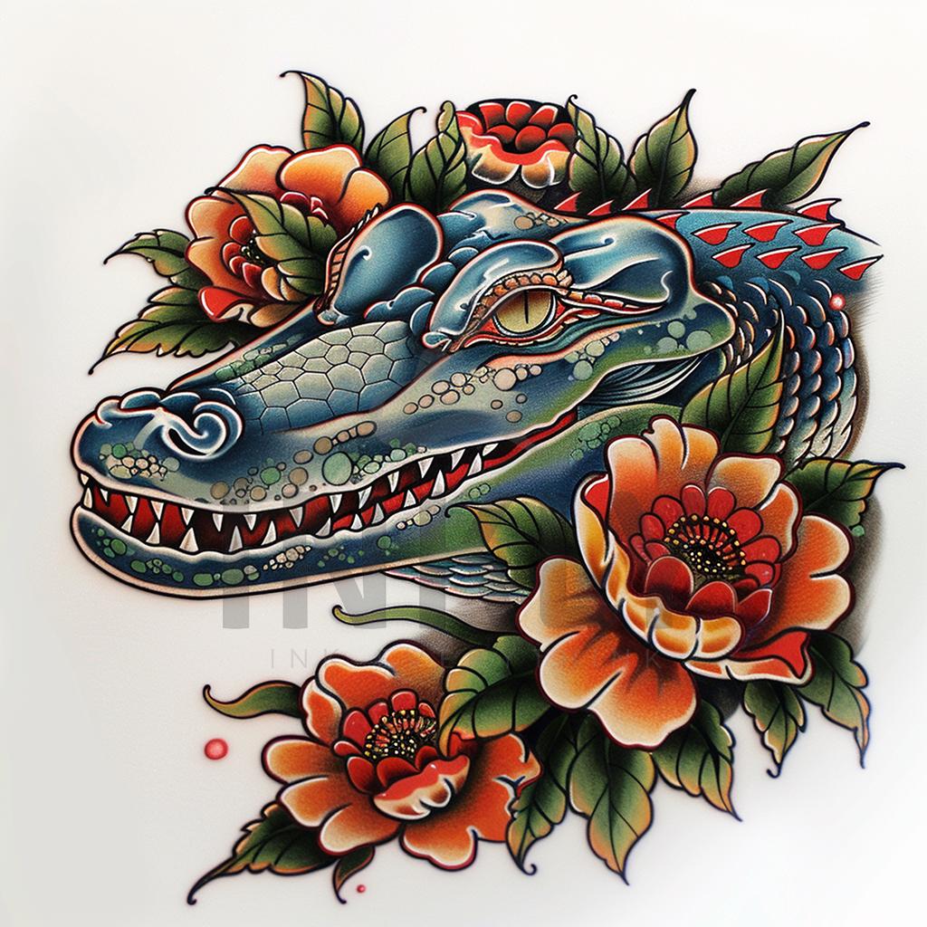 Aligator Tattoo Design - Download High Resolution Digital Art PNG Transparent Background | Printable SVG Tattoo Stencil