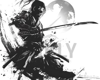 Samurai Tattoo Design - Download High Resolution Digital Art PNG Transparent Background | Printable SVG Tattoo Stencil