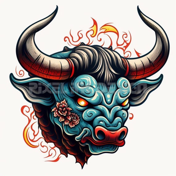 Renner ranch western text with long horn bull tattoo idea | TattoosAI
