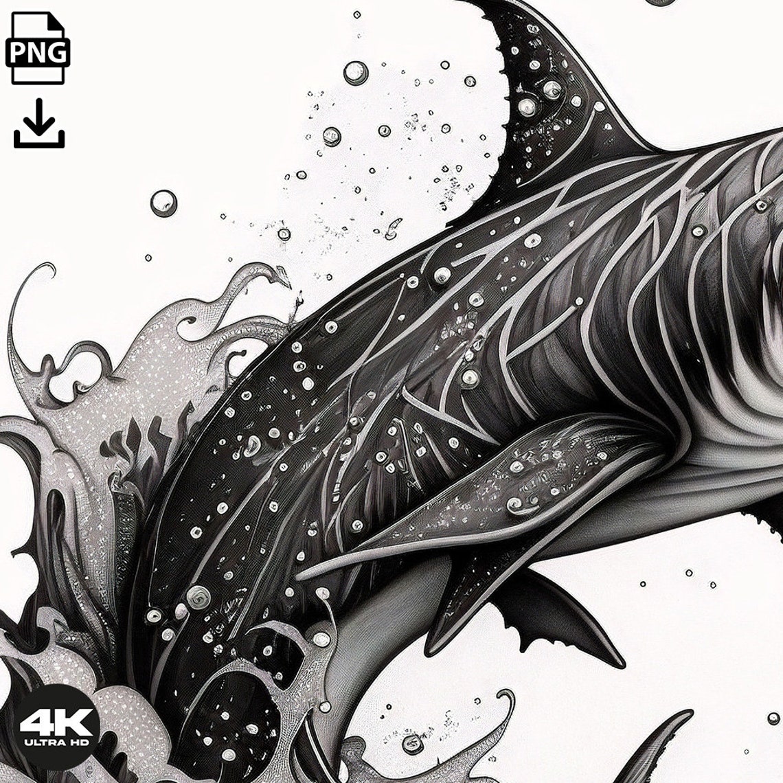 Shark Tattoo Design Download High Resolution Digital PNG Art on White ...