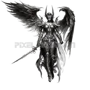 Diseño de tatuaje de ángel: descarga arte digital de alta resolución PNG fondo transparente / plantilla de tatuaje SVG imprimible