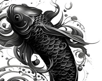 Koi Fish Tattoo Design Download High Resolution Digital Art PNG Transparent  Background Printable SVG Tattoo Stencil 