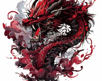 Red Dragon Tattoo-Design: 4K PNG, SVG Schablone (Digitaler Download)