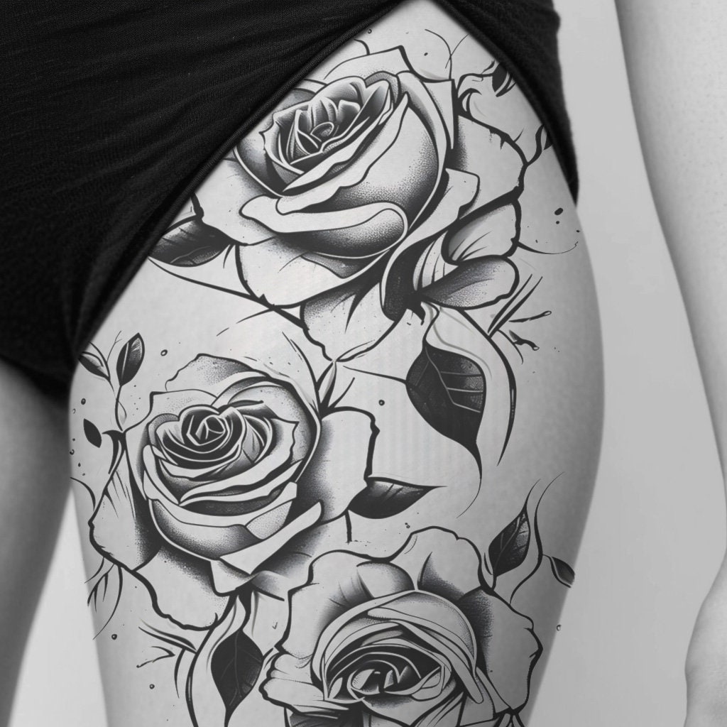 Rozen bloemen tattoo - witte achtergrond - download hoge resolutie ..., حجم الصورة 1024x1024