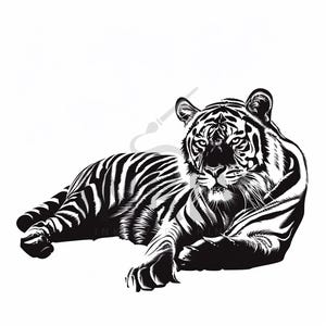 Relaxed Tiger Tattoo - Transparent background - Download High Resolution Digital Art PNG Transparent Background | Printable SVG Stencil
