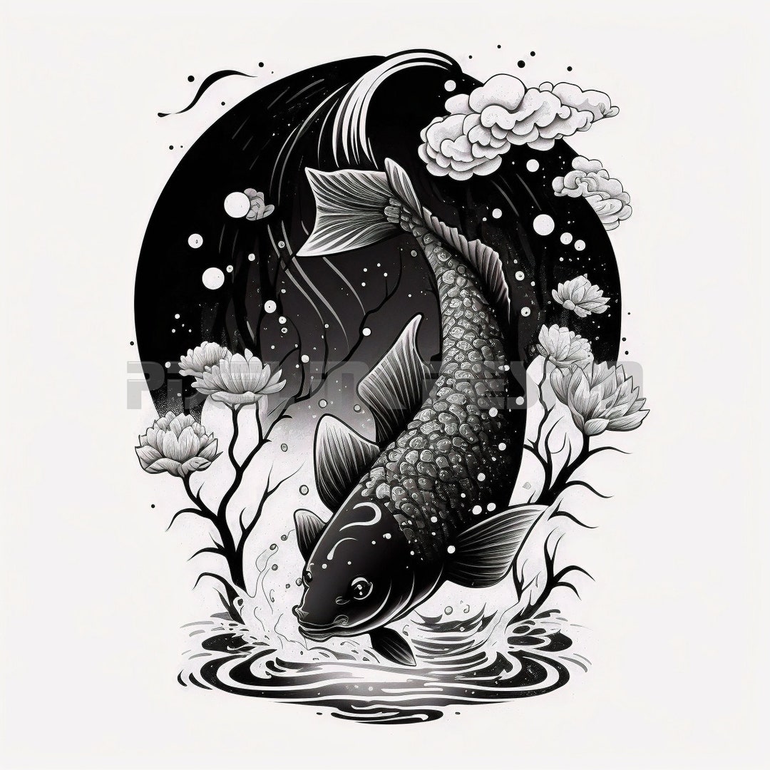 Koi Fish Tattoo Design Download High Resolution Digital Art PNG Transparent Background Printable SVG Tattoo Stencil - Etsy