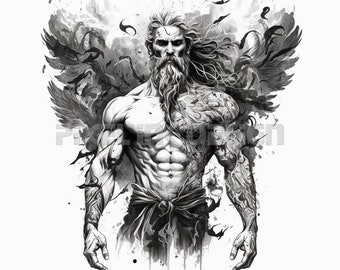 Zeus Tattoo Design - Download High Resolution Digital Art PNG Transparent Background | Printable SVG Tattoo Stencil