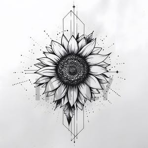 Sunflower Tattoo Design - Download High Resolution Digital Art PNG Transparent Background | Printable SVG Tattoo Stencil