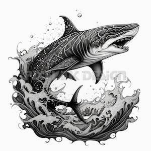 Shark Tattoo Design - Download High Resolution Digital Art PNG Transparent Background | Printable SVG Tattoo Stencil