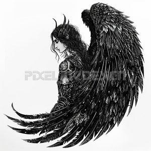 Angel Tattoo Design - Download High Resolution Digital Art PNG Transparent Background | Printable SVG Tattoo Stencil