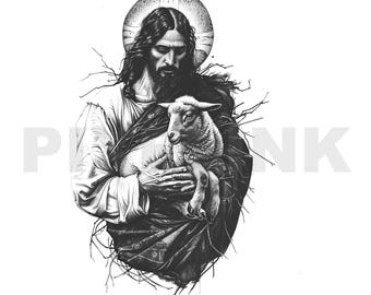 Jesus der Hirte Tattoo-Design: Hochauflösende PNG- und SVG-Schablone (Digitaler Download)