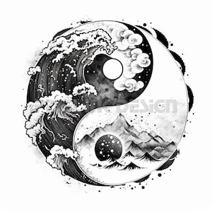 Yin & Yang Tattoo - White background - Download High Resolution Digital Art PNG Transparent Background | Printable SVG Tattoo Stencil