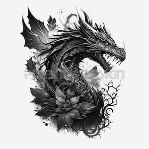 Dragon Tattoo - Transparent background - Download High Resolution Digital Art PNG Transparent Background | Printable SVG Tattoo Stencil