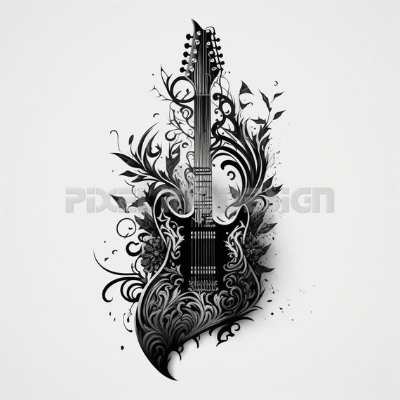 Tattoo artist Music Acoustic guitar, outline heart shape or love, ink,  tattoo, string Instrument png | Klipartz