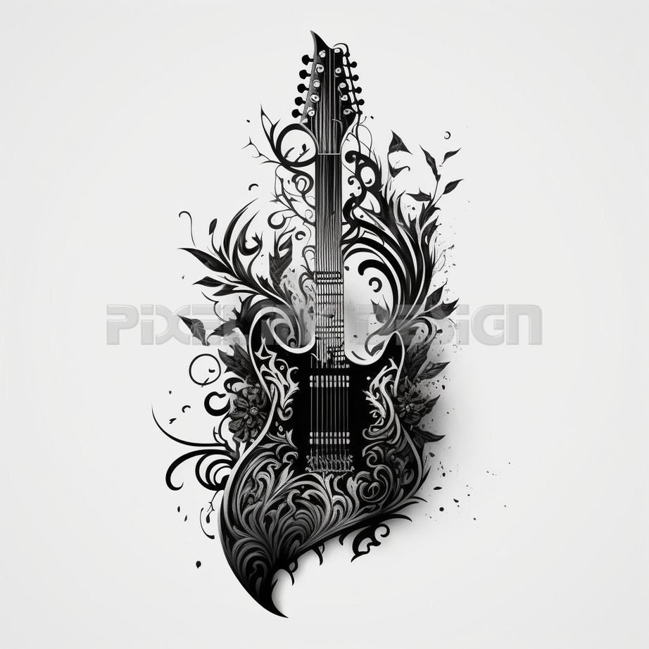 Guitar Tattoo Design Download High Resolution Digital Art PNG Transparent  Background Printable SVG Tattoo Stencil - Etsy