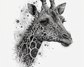 Giraffe Tattoo Design: High-Resolution Stencil (Digital Download)