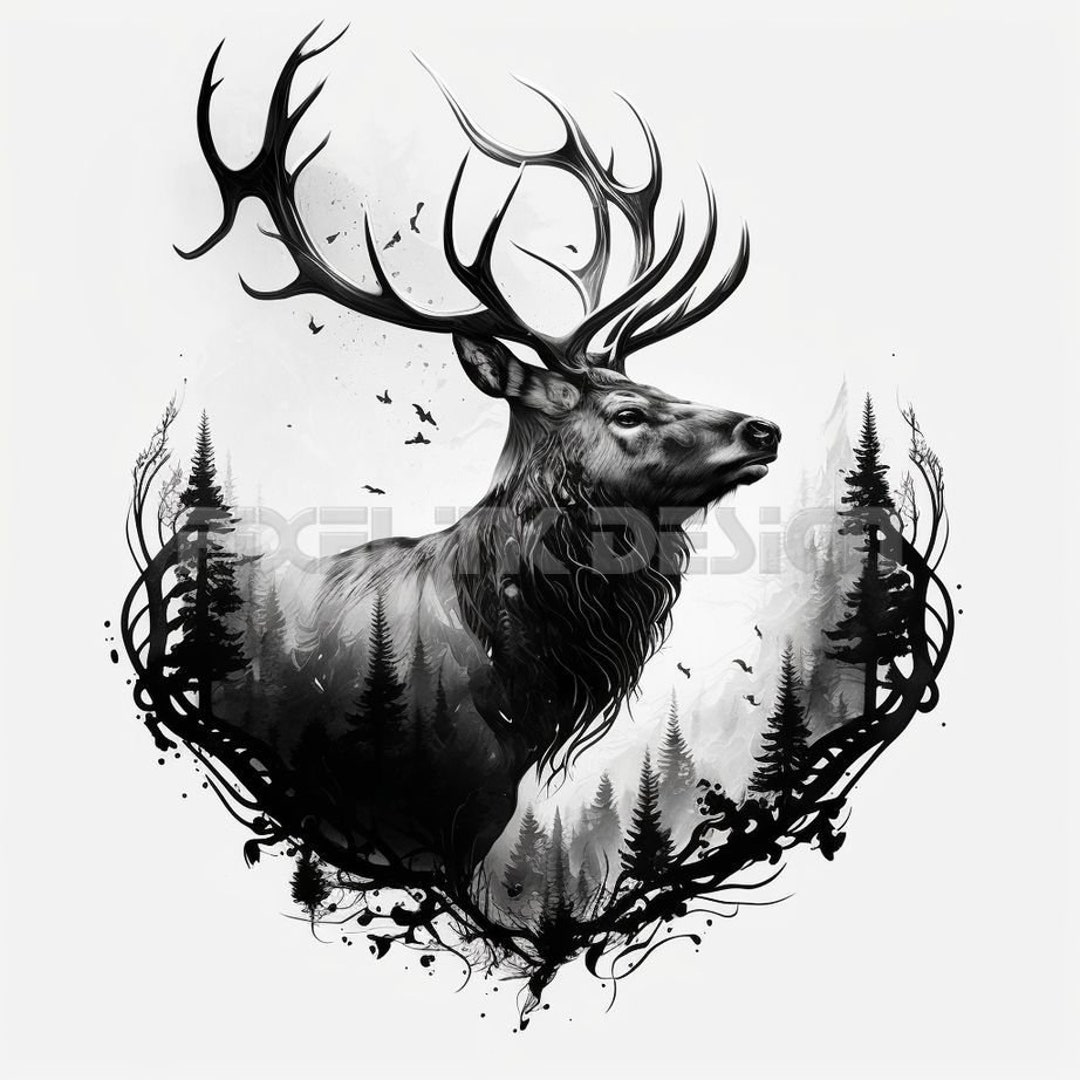 Elk Tattoo Design - Download High Resolution Digital Art PNG ...