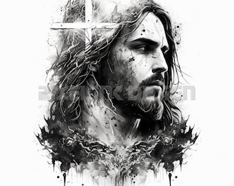 Jesus Christ Tattoo Design - Download High Resolution Digital Art PNG Transparent Background | Printable SVG Tattoo Stencil