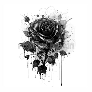 Black Rose Tattoo Design - Download High Resolution Digital Art PNG Transparent Background | Printable SVG Tattoo Stencil