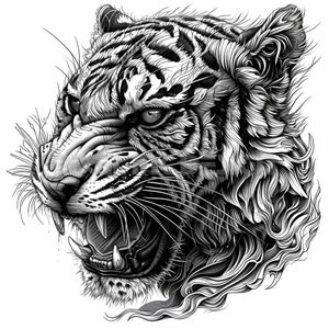 Tiger Tattoo Design - Download High Resolution Digital Art PNG Transparent Background | Printable SVG Tattoo Stencil