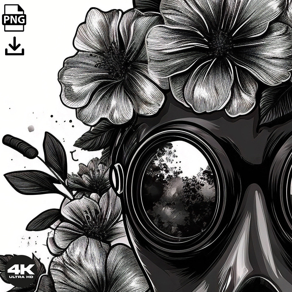 花柄ガスマスクタトゥーデザイン：高解像度PNG、SVGステンシル