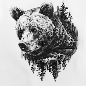 Desenho de tatuagem de urso - Baixe Arte digital de alta resolução PNG Fundo transparente | Estêncil de tatuagem SVG para impressão