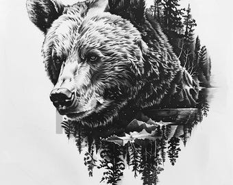 Beertattooontwerp: download met hoge resolutie digitale kunst, png-bestand voor transparante achtergrond | Afdrukbare SVG-tatoeagesjabloon