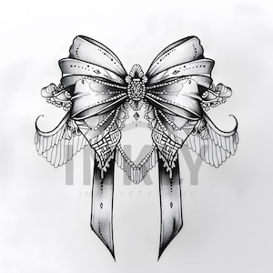 Lace Bow Tattoo Design - Download High Resolution Digital Art PNG Transparent Background | Printable SVG Tattoo Stencil