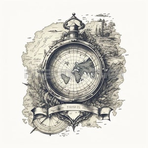 Vintage Map Tattoo Design - Download hochauflösende digitale Kunst PNG transparenten Hintergrund | Druckbare SVG Tattoo Schablone