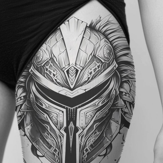 Poster Stylized helmet tattoo design - PIXERS.US