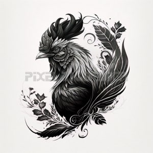 Rooster Tattoo Design - Download High Resolution Digital Art PNG Transparent Background | Printable SVG Tattoo Stencil