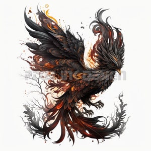 Phoenix Tattoo Design - Download High Resolution Digital Art PNG Transparent Background | Printable SVG Tattoo Stencil