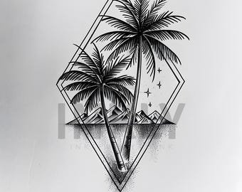 Palm Trees Tattoo Design - Download High Resolution Digital Art PNG Transparent Background | Printable SVG Tattoo Stencil