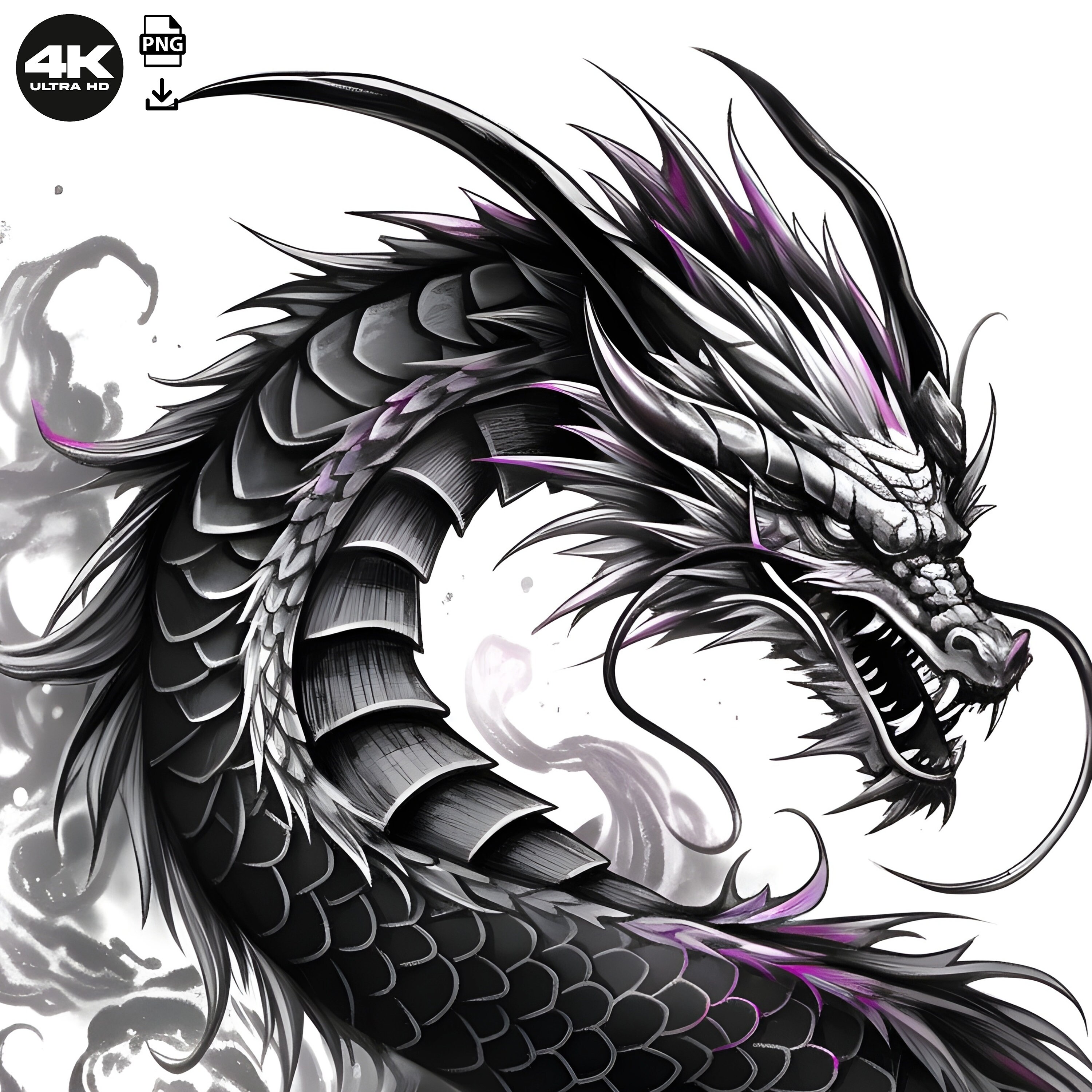 Dragon Tattoo Design - White background - PNG File Download High Resolution