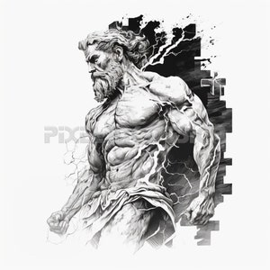 Zeus God of the Sky Tattoo Design - Download High Resolution Digital Art PNG Transparent Background | Printable SVG Tattoo Stencil