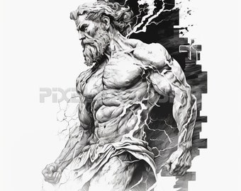 Zeus God of the Sky Tattoo Design - Download High Resolution Digital Art PNG Transparent Background | Printable SVG Tattoo Stencil