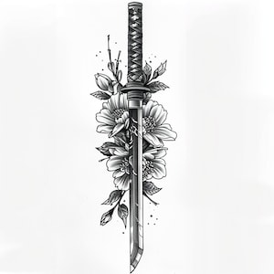 Katana Sword Tattoo Design - Download High Resolution Digital Art PNG Transparent Background | Printable SVG Tattoo Stencil