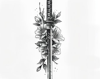 Katana Sword Tattoo Design - Download High Resolution Digital Art PNG Transparent Background | Printable SVG Tattoo Stencil