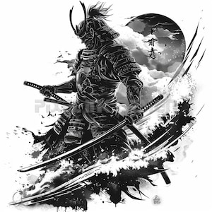 Samurai Krieger Tattoo Design - Download hochauflösende digitale Kunst PNG transparenten Hintergrund | Druckbare SVG Tattoo Schablone