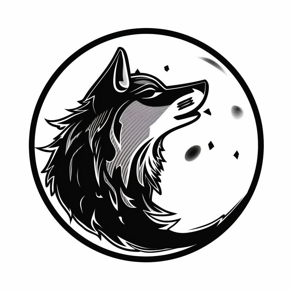 Wolf in the Moon Tattoo Design White Background Download Etsy