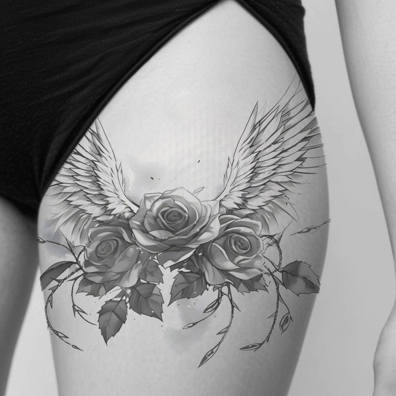 Roses With Wings Tattoo Design Download High Resolution Digital Art PNG ...